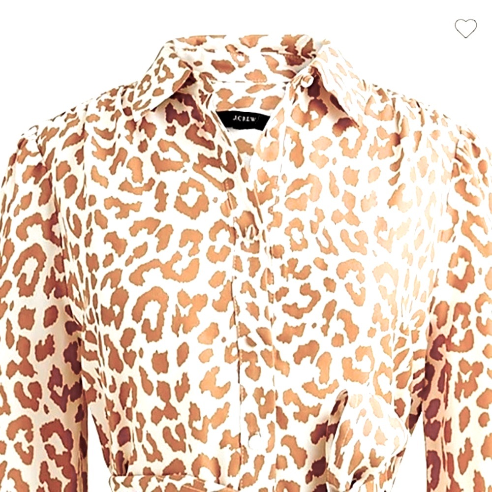 J CREW TIE-WAIST SHIRTDRESS BROWN CREAM LEOPARD PRINT LONG SILHOUETTE SIZE 8 - Picture 2 of 14